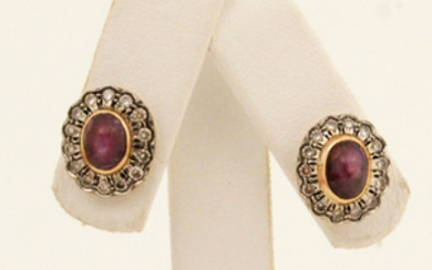 PR. OF 18K DIA. AND CABOCHON RUBY EARRINGS