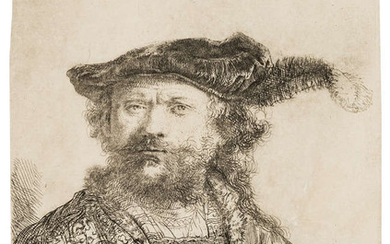 Rembrandt van Rijn (1606-1669) Self-portrait in a Velvet Cap with Plume, 1638.