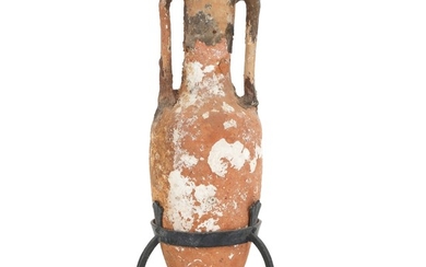 Roman transport amphora Dressel type 1. With iron stand. 1st century BC. H. 94 cm.