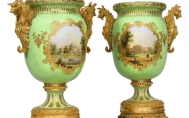 A Pair of Russian Porcelain and Gilt-Bronze Vases, Period of Nicholas I, dated 1845