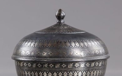 A silver inlaid bidri bowl and cover