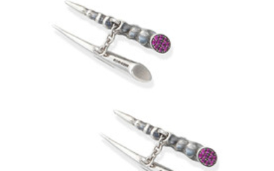 A pair of silver and pink sapphire 'Horn and Thorn' cufflinks,, by Shaun Leane, 2011