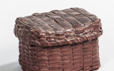 Small Red-painted Ash Splint Lidded Basket