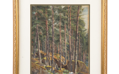 Artist Unknown, 20th c. Forest with Figures, water
