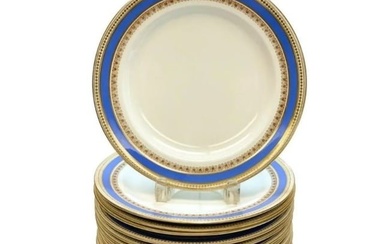 16 Royal Worcester for Tiffany & Co. Porcelain Dinner Plates Blue circa 1890