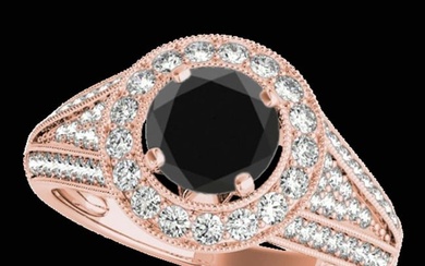 1.7 ctw Certified VS Black Diamond Solitaire Halo Ring 10k Rose Gold
