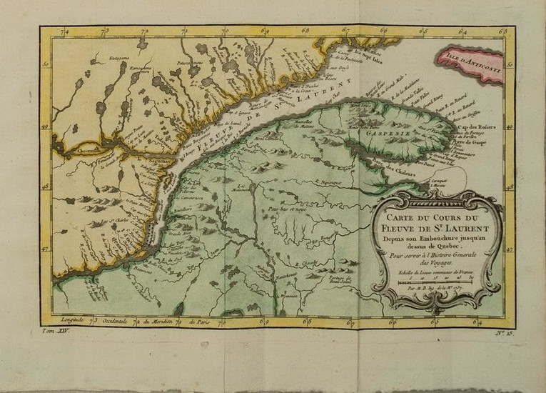 1754 Bellin Map of Saint Lawrence River From Quebec