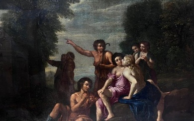 17th Century French Old Master Oil Painting Classical Robed Semi Nude Figures