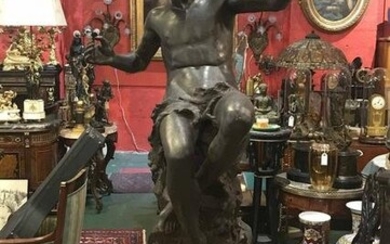 18 C real size iron sculpture of Michelangelo on marble base