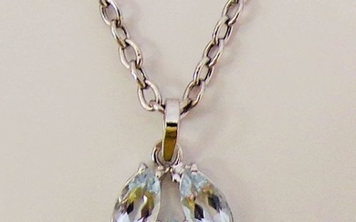 18 kt. Gold, White gold - Necklace with pendant - 1.42 ct Aquamarine Aquamarine