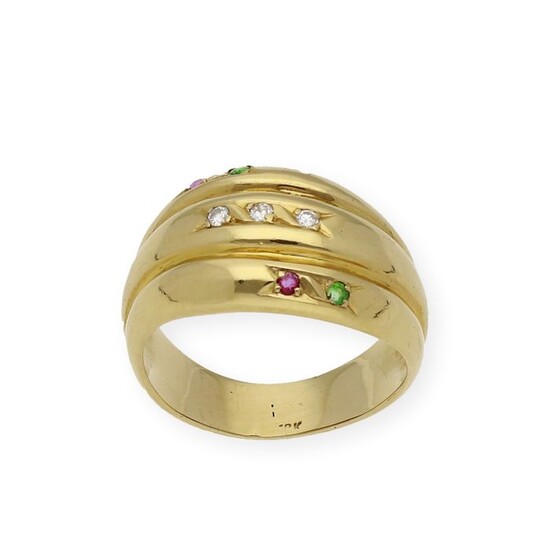 18 kt. Gold, Yellow gold - Ring - 0.10 ct Diamond - Ruby, Sapphire