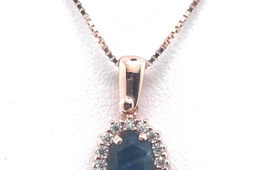 18 kt. Pink gold - Necklace with pendant - 1.03 ct Sapphire - Diamonds