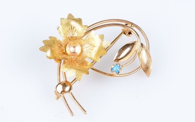 18 kt. Pink gold, Yellow gold - Brooch - 0.02 ct Turquoise