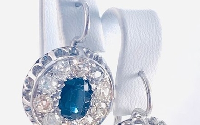 18 kt. White gold - Earrings - 2.20 ct Sapphire - Diamonds