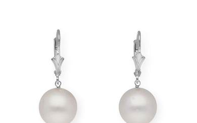 18 kt. White gold - Earrings Pearl - 10.00mm Souh Sea Pearls