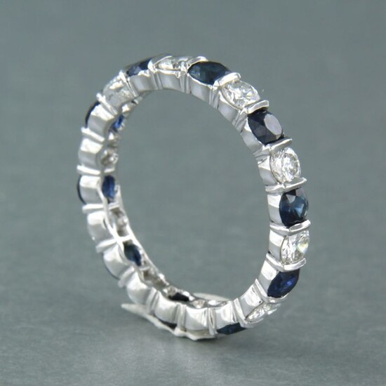 18 kt. White gold - Ring - 1.10 ct Diamond - Sapphire
