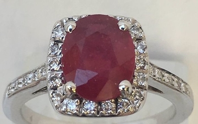 18 kt. White gold - Ring, 3 carats Ruby - Diamonds