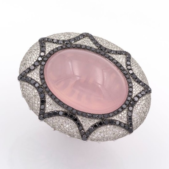 18 kt. White gold - Ring - 69.99 ct Pink quartz - Diamonds
