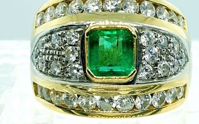 18 kt. White gold, Yellow gold - Ring - 1.10 ct Emerald - Diamonds
