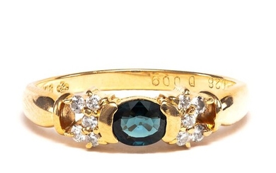 18 kt. Yellow gold - Ring - 0.28 ct Sapphire - 0.69 ct Diamonds - No Reserve Price
