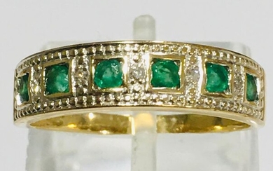18 kt. Yellow gold - Ring Emerald - Diamonds
