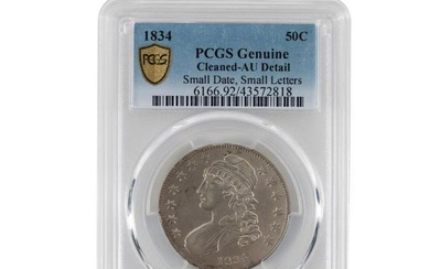 1834 US 50 CENT CAPPED BUST COIN, PCGS AU DET