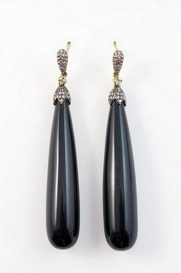 18K French onyx and diamond dangling earrings