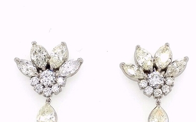 18K Gold Marquise, Round, & Pear Diamond Earrings