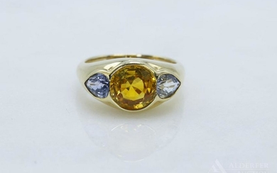 18KY Gold Blue and Yellow Sapphire Ring