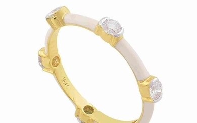 18k Gold Band Ring HI/SI Diamond Enamel Jewelry