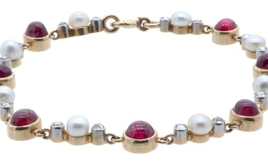 18k Gold, Ruby, Diamond & Pearl Bracelet