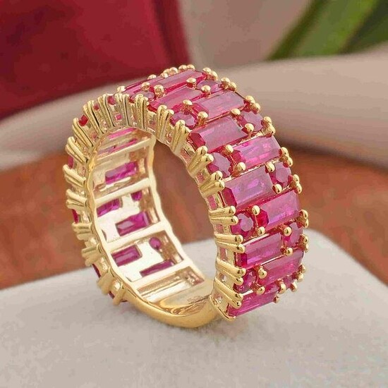 18k Yellow Gold Ring Genuine Ruby Gemstone Jewelry