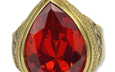 18kt YG, Approx 1.25ct Diamond & 8.00ct Rare Australian Fire Opal Ring