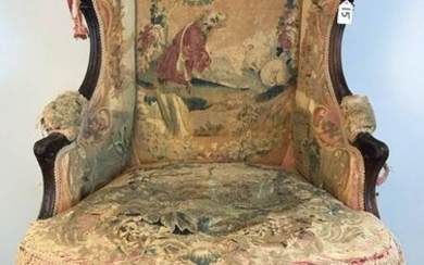 18th C. Needlepoint Tapestry-Upholstered Wing Chair