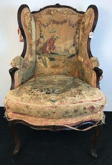 18th C. Needlepoint Tapestry-Upholstered Wing Chair