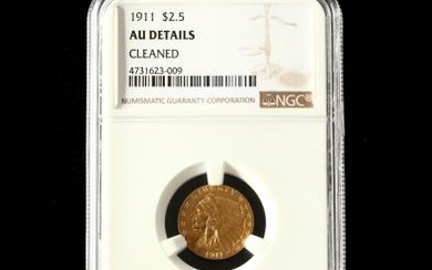 1911 $2.50 Gold Indian Head Quarter Eagle, NGC AU Details - Cleaned