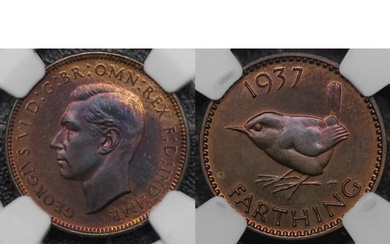 1937 Proof farthing, NGC PF65RB. George VI. Streaky tone wit...