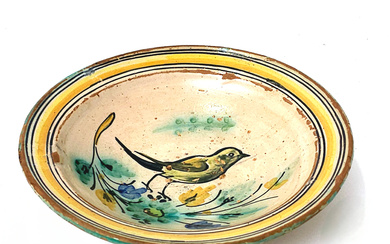 19TH CENTURY DEEP PLATE OF LA BISBAL IN PAINTED AND GLAZED CERAMIC.
