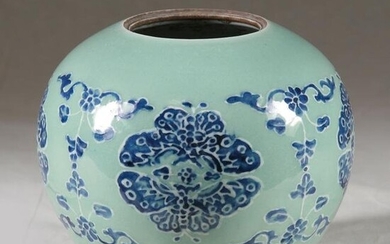 19th C. Celadon-Ground Blue & White Ovoid Jar