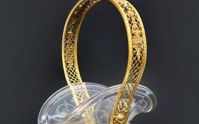 19th C. French Bronze & Baccarat Crystal Basket