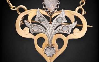 19th Century French Art Nouveau 18K Gold and Diamond convertible Necklace/ Brooch Pendant