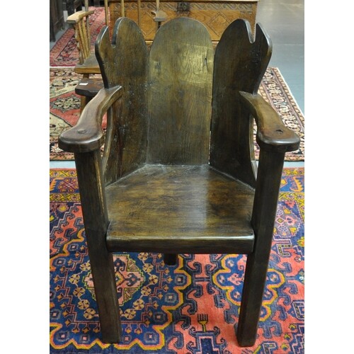 19th Century and later Welsh oak lambing chair having three ...