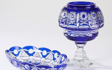 (2) Bohemian cobalt crystal bowls
