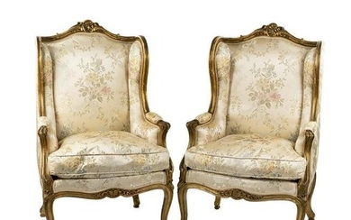 (2) Pair of French Louis XIV Style Bergere Armchairs