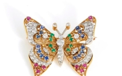 Diamond and gemstone butterfly brooches (2pcs)