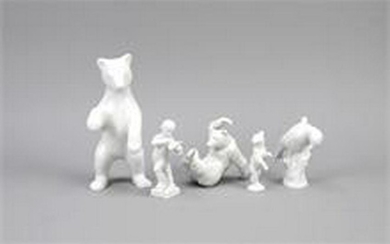 Five figurines, white, 4 figures KPM Berlin, marks