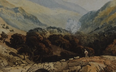 20th Century School, coloured print, An attractive landscape depicting a stone arched bridge