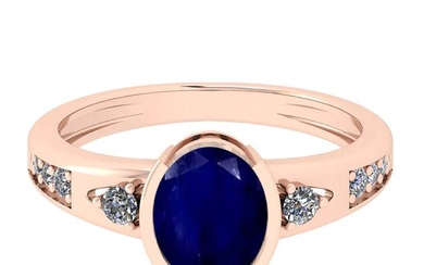 2.80 Ctw VS/SI1 Blue Sapphire And Diamond 14K Rose Gold Cocktail Ring