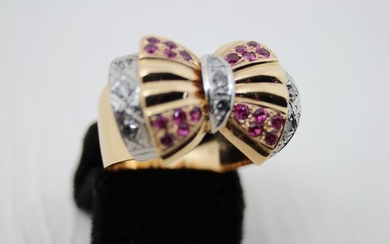 Juwelierarbeit - 18 kt. Pink gold - Ring Diamond - Rubys