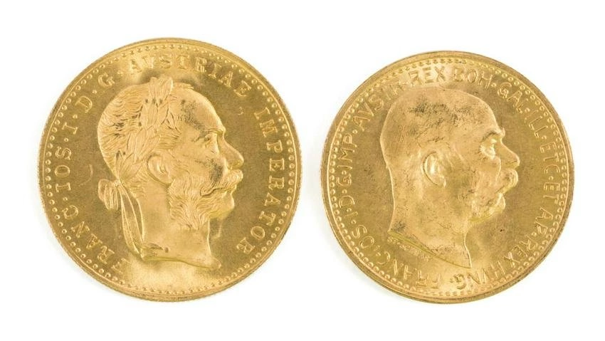 2PCS AUSTRIA GOLD COINS 1912 10C & 1915 DUCAT